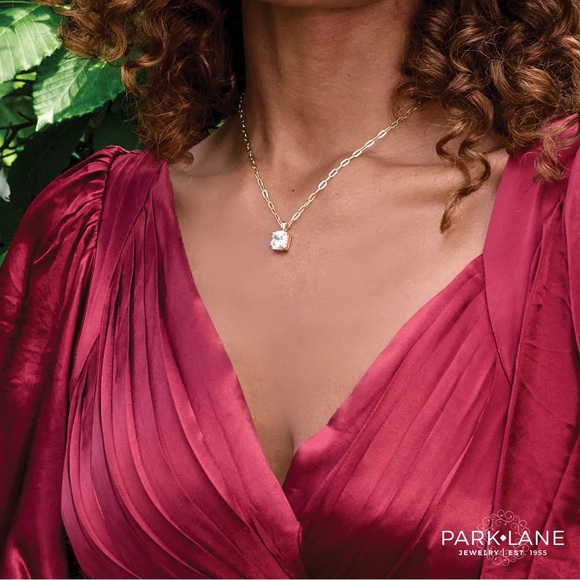 Park Lane Veil Gold Necklace with Square CZ Pendant | New - Picture 2 of 6